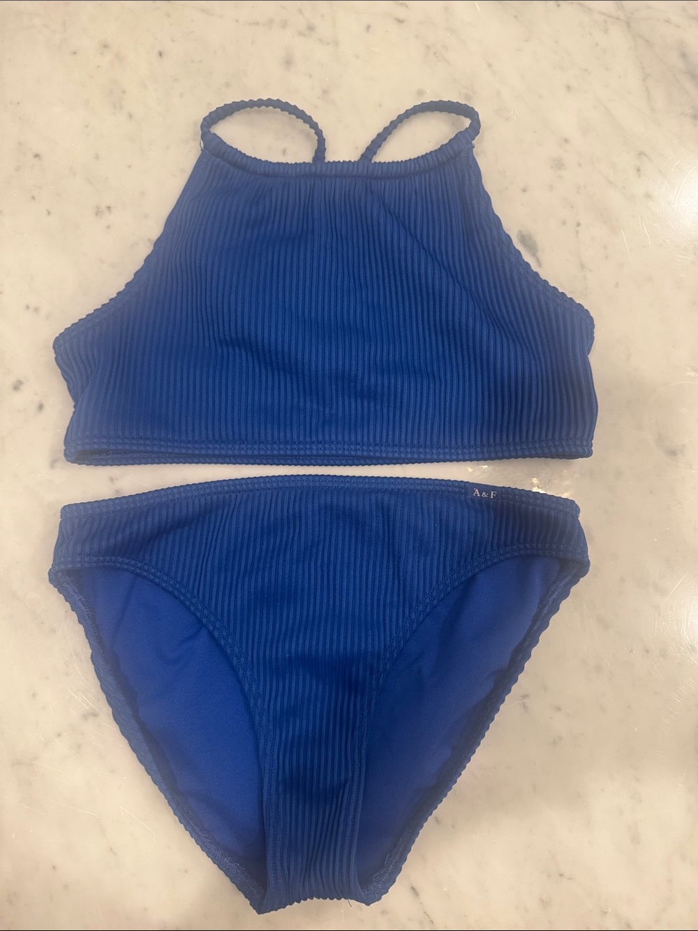 abercrombie kids navy ribbed two-piece swim set